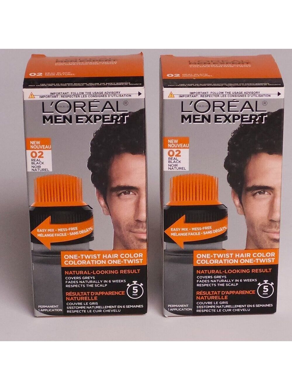 L'OREAL MEN EXPERT One Twist Hair Colour Shade 02 Real Black BNIP LOT OF 2